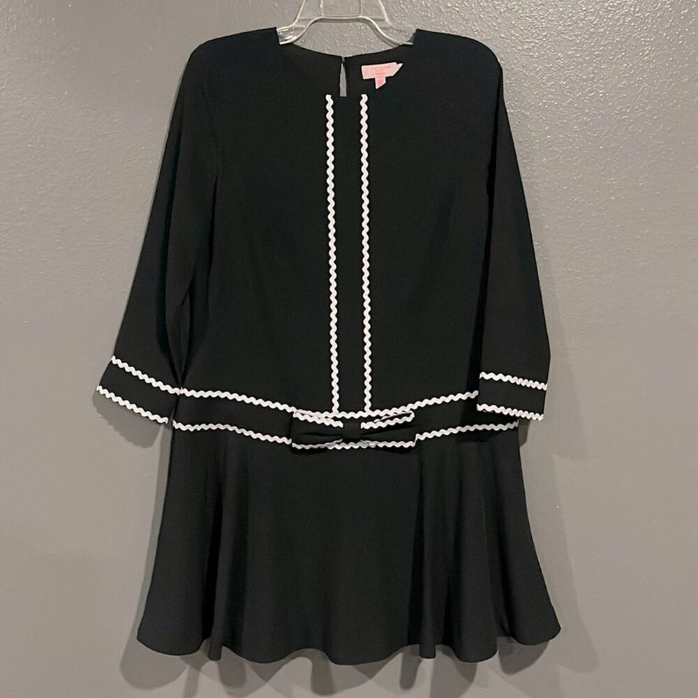 Ted Baker London Gilla drop waist Rick rack bow long sleeve keyhole back dress